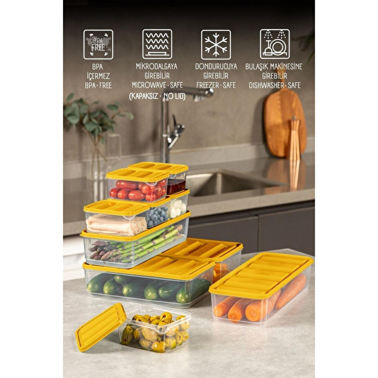 Vienev 10lu Buzdolabı Dondurucu Organizer Ve Saklama Kabı Turuncu 6x 350ml 2x 1,65lt 2x 1,75lt Turuncu