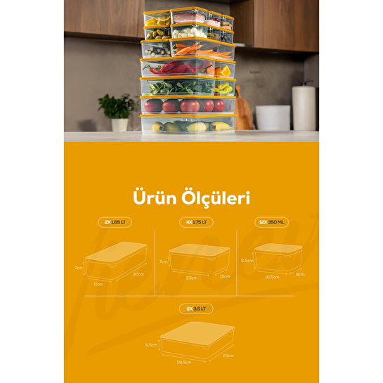 Vienev 20'li Buzdolabı Organizer Ve Saklama Kabı Turuncu 12x(350ml) 4x(1,75lt) 2x(1,65lt) 2x(3,5lt)