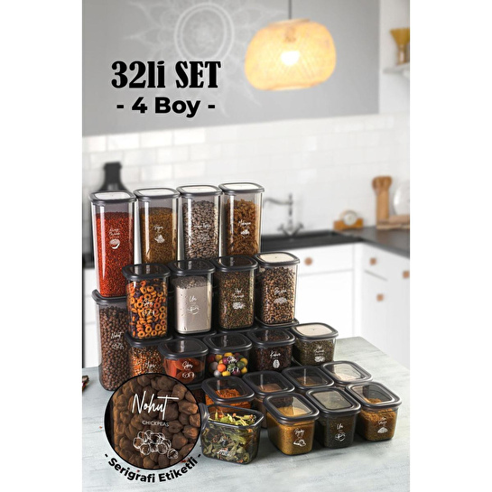 Vienev Beyaz Serigrafili 32li Peggy Kare Ve Dikdörtgen Saklama Kabı Seti 8x(1,75, 1,2, 0,55,800) Ant