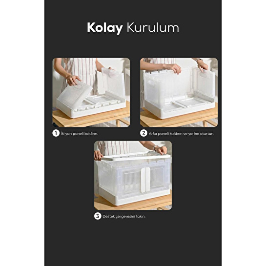 Vienev 4'lü İstiflenebilir Katlanır Çift Kapaklı Düzenleyici Kutu Beyaz