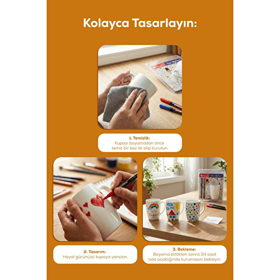 Vienev Diy Kupanı Kendin Tasarla Seti Paşabahçe X Edding - 2 Kupa + 4 Renk (siyah, Sarı, Kırmızı, Mor)