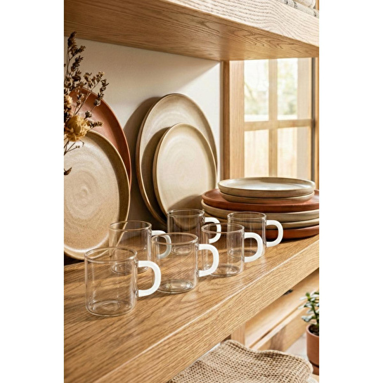 Vienev Beyaz Kulplu 6'lı Cam Espresso Bardağı Seti - 95 Ml