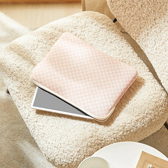 Ocean Home Textile Su İtici Leke Tutmaz Pembe Dama Desen Tablet Taşıma Çantası / Kılıfı 32.5 X 24 X 2 Cm