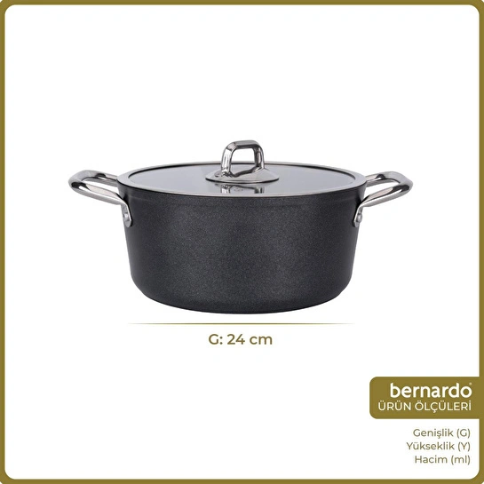 Bernardo Prime Stone Derin Tencere Siyah 24cm