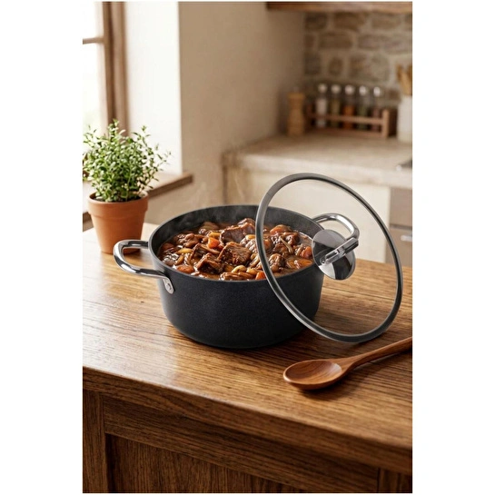 Bernardo Prime Stone Derin Tencere Siyah 24cm