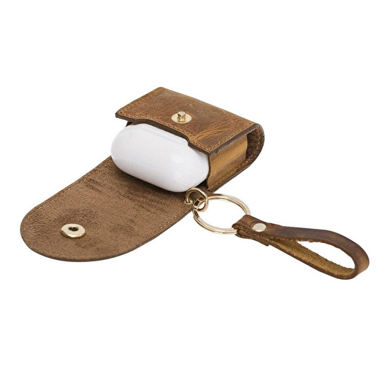 Bloominbag Aurel Mocca Sand Charm Hakiki Deri Airpods Kılıfı – Airpods 1 & 2 Uyumlu