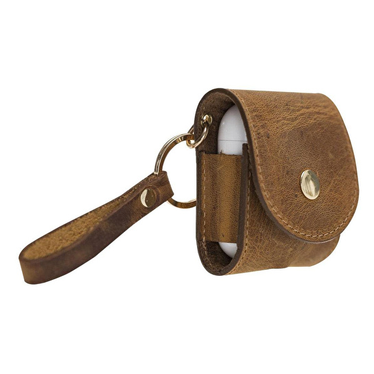 Bloominbag Aurel Mocca Sand Charm Hakiki Deri Airpods Kılıfı – Airpods 1 & 2 Uyumlu
