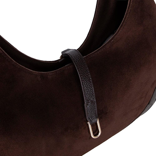 Bloominbag Crescente Walnut Suede Hakiki Deri Kadın Yarım Ay Formlu, El Yapımı Omuz Çantası