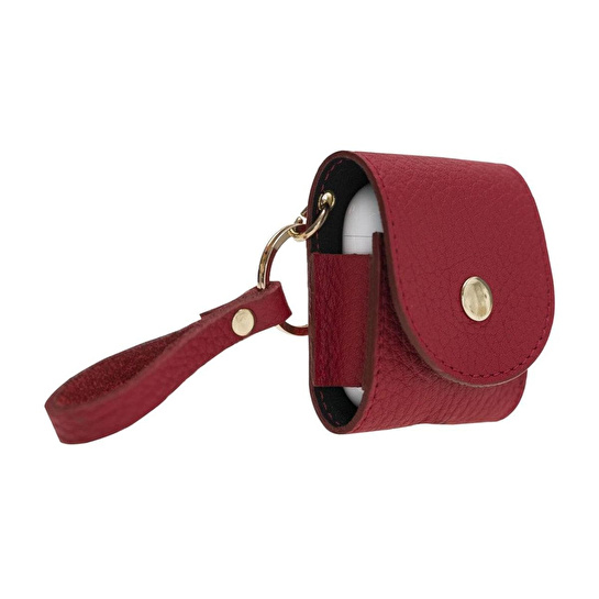 Bloominbag Aurel Crimson Rouge Charm Hakiki Deri Airpods Kılıfı – Airpods 1 & 2 Uyumlu