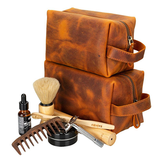 Bloominbag Voyage Golden Sand Hakiki Deri Dopp Kit – X Large