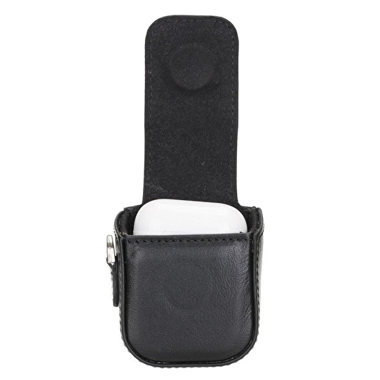 Bloominbag Aurel Onyx Black Charm Hakiki Deri Airpods Kılıfı – Airpods 1 & 2 Uyumlu