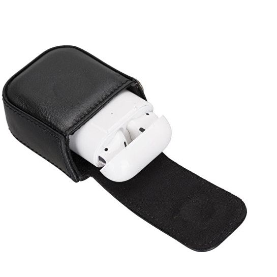 Bloominbag Aurel Onyx Black Charm Hakiki Deri Airpods Kılıfı – Airpods 1 & 2 Uyumlu