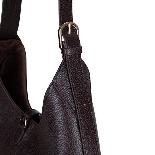 Bloominbag Crescente Smoked Espresso Hakiki Deri Kadın Yarım Ay Formlu, El Yapımı Omuz Çantası