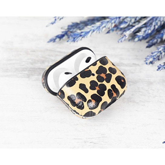 Bloominbag Aurel Snap Leopard Tan Hakiki Deri Airpods 3 Kılıfı – Charm Airpods Case