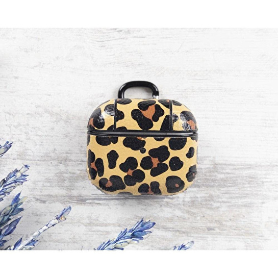 Bloominbag Aurel Snap Leopard Tan Hakiki Deri Airpods 3 Kılıfı – Charm Airpods Case