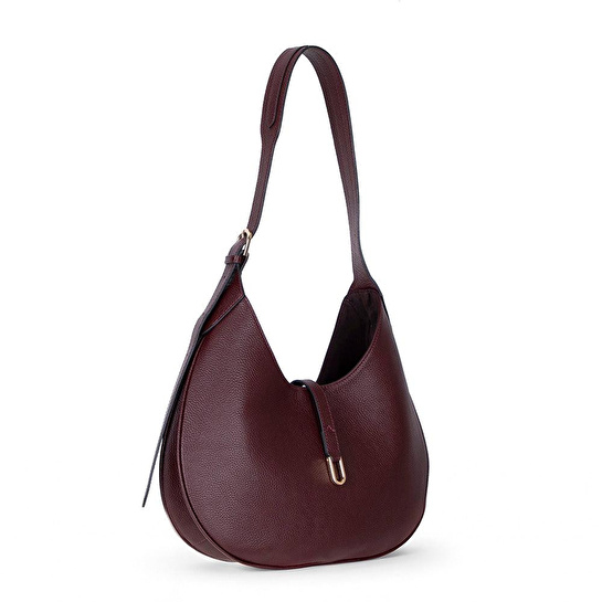 Bloominbag Crescente Vintage Merlot Hakiki Deri Kadın Yarım Ay Formlu, El Yapımı Omuz Çantası