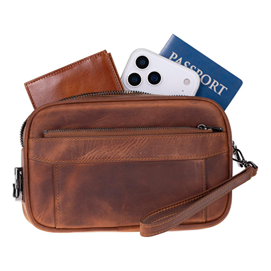 Bloominbag Forge Wrist Heritage Saddle Luxe Hakiki Deri Unisex Kilitli Clutch