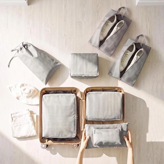 Ocean Home Textile 8'li Gri Balıksırtı Bavul İçi Düzenleyici Set