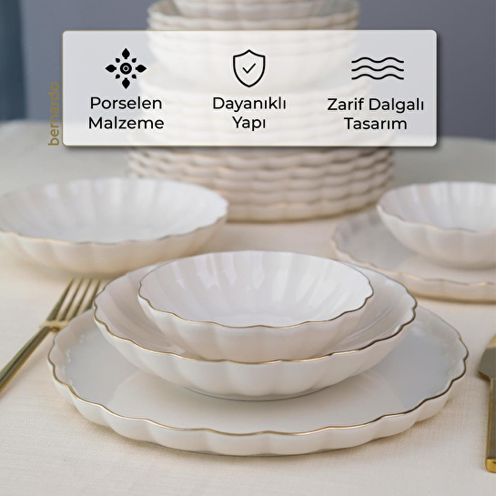 Bernardo Lyon Porselen 24 Parça 6 Kişilik Yemek Takımı Altın