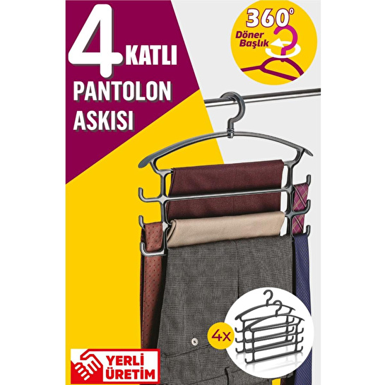 Vienev 4'lü 4 Katlı Çok Amaçlı Pantolon Askısı Antrasit