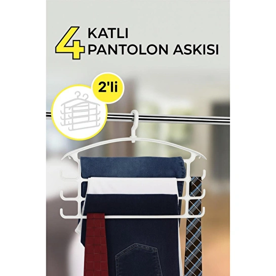 Vienev 2'li 4 Katlı Çok Amaçlı Pantolon & Aksesuar Askısı Beyaz
