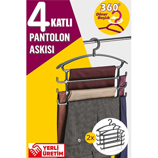 Vienev 4 Katlı Çok Amaçlı Pantolon Askısı 2 Li Antrasit