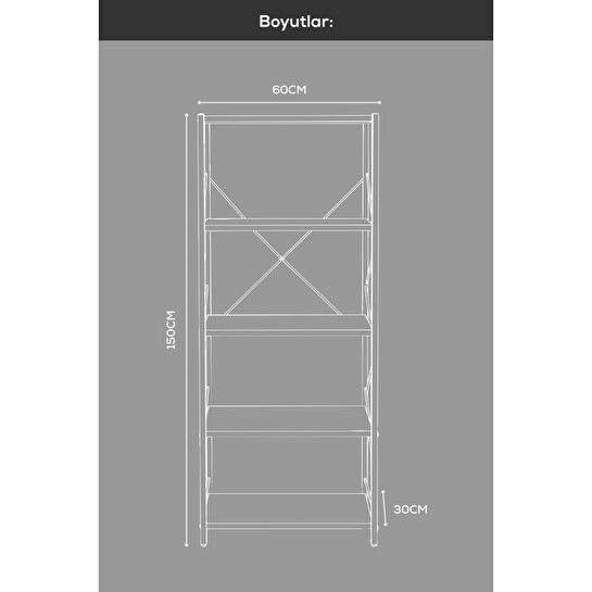Vienev 5 Raflı Metal Dolap - Metal Ve Ahşap Kitaplık, Mutfak Rafı 150x60 Siyah-beyaz