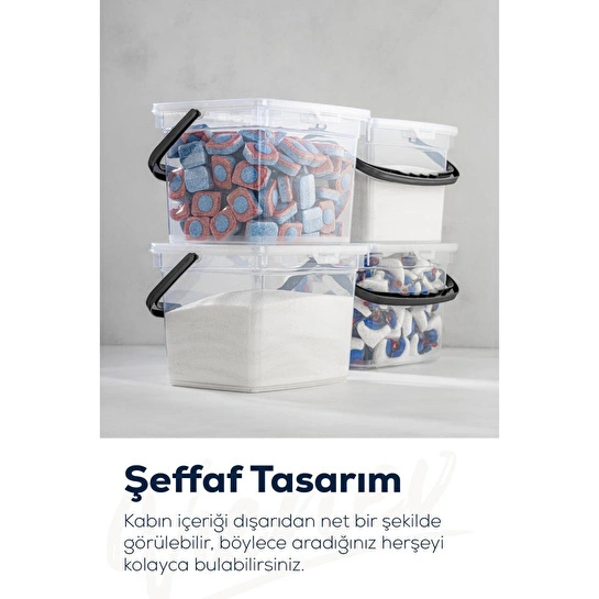 Vienev 4'lü 4 Litre Beyaz Etiketli Toz Tablet Deterjan Saklama Kabı - Deterjan Kutusu Beyaz