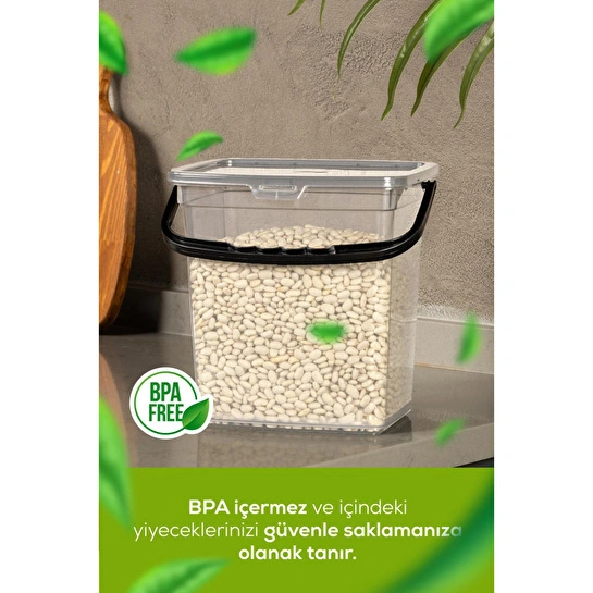Vienev Mega Boy 2'li Kare Un Bakliyat Kabı 6 Litre - Kulplu Saklama Kutusu Kabı Şeffaf