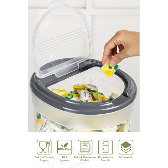 Vienev 4'lü 8 Litre Büyük Boy Plastik Deterjan Saklama Kutusu – Koyu Gri Kapaklı