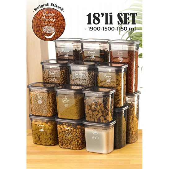 Vienev 18li Peggy Dikdörtgen Saklama Kabı Seti 6x( 1900ml, 1500ml, 1150ml ) Etiketli