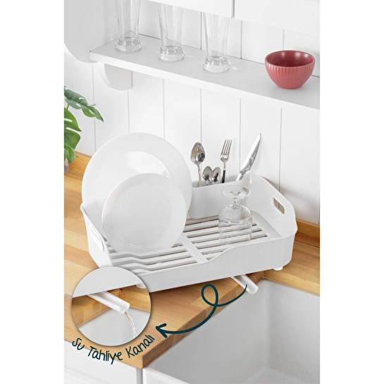 Vienev Lavabo Kenarı Tezgah Üstü Süzgeçli Bulaşıklık Beyaz