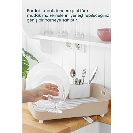 Vienev Lavabo Kenarı Tezgah Üstü Süzgeçli Bulaşıklık Bej