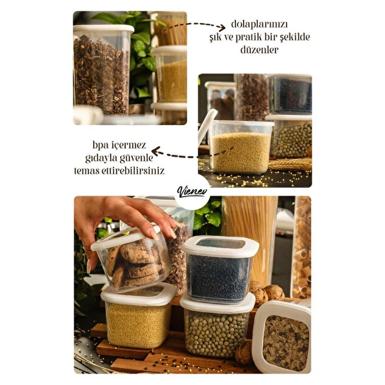 Vienev Renkli Etiketli 12li Foly Kare Erzak Saklama Kabı 9x(0,55 Litre) 3x(1,75 Litre) Beyaz