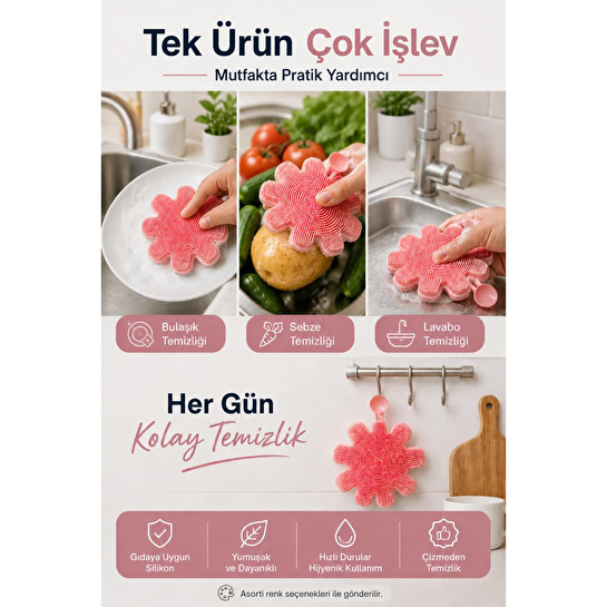 Vienev Yıldız Şekilli Çok Amaçlı Silikon Bulaşık Ve Sebze Yıkama Fırçası Karışık Renk | Temizlik Aparatı