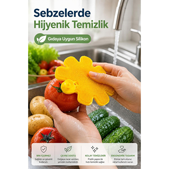 Vienev Yıldız Şekilli Çok Amaçlı Silikon Bulaşık Ve Sebze Yıkama Fırçası Karışık Renk | Temizlik Aparatı