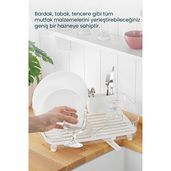 Vienev 32 X 32 Lavabo Kenarı Tezgah Üstü Süzgeçli Bulaşıklık Şeffaf Beyaz Plastik
