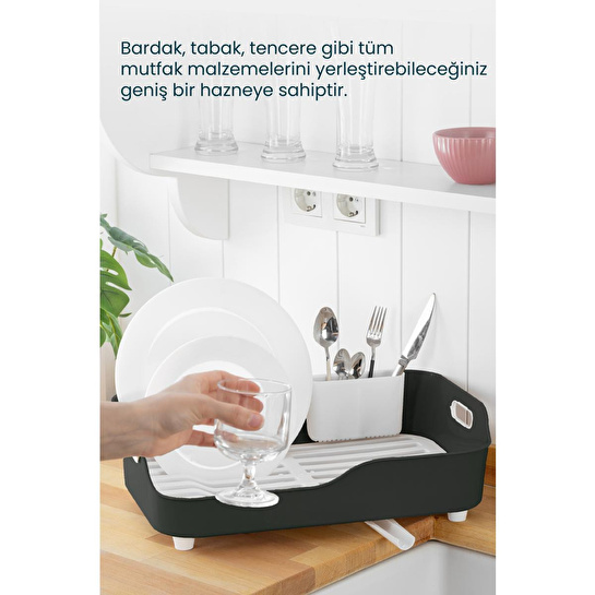Vienev Lavabo Kenarı Tezgah Üstü Süzgeçli Bulaşıklık Antrasit