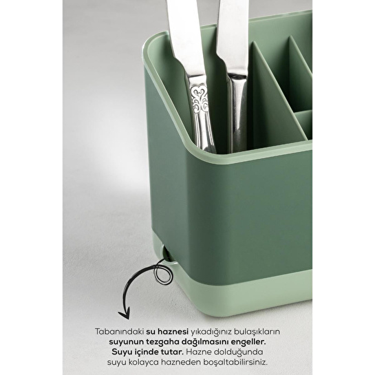 Vienev Tezgah Üstü Kaşık Düzenleyici 5 Bölmeli Organizer Kaşıklık Yeşil
