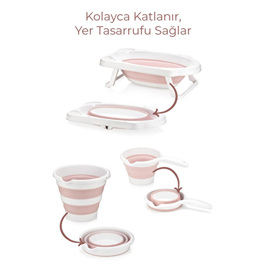 Vienev Katlanır Çocuk Küveti, Kova Ve Maşrapa Seti Pembe