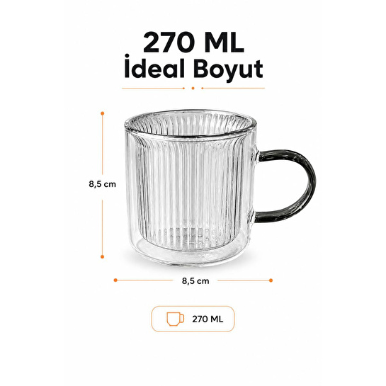Vienev 270 Ml Çift Cidarlı Borosilikat Cam Kupa - Isıya Dayanıklı Kulplu Bardak