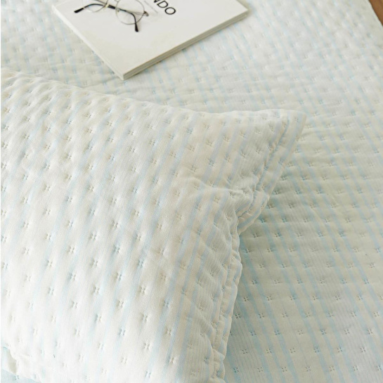 Ocean Home Textile Pamuklu Kapitoneli Açık Mavi Renk Çizgi Desen Tek Kişilik Yatak Örtüsü Seti 1 Adet 180 X 230 / 1 Adet 50 X 70 C
