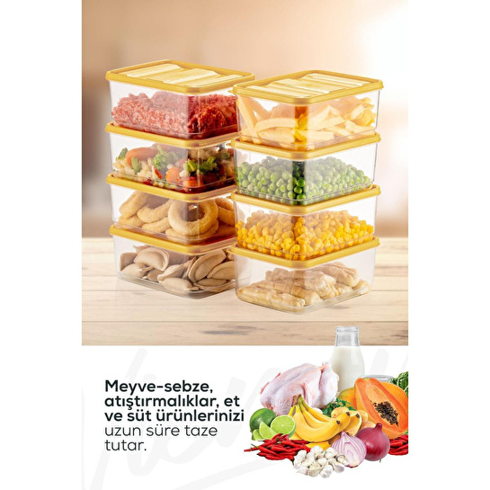 Vienev 8'li Buzdolabı Düzenleyici Organizer Mikrodalgaya Uygun Difriz Saklama Kabı Sarı
