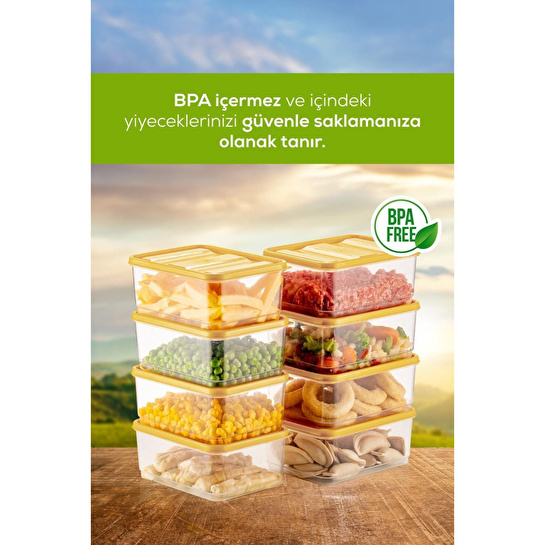 Vienev 8'li Buzdolabı Düzenleyici Organizer Mikrodalgaya Uygun Difriz Saklama Kabı Sarı