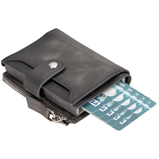Bloominbag Siena Ash Gray Mekanizmalı Deri Cüzdan & Kartlık (rfid Korumalı)