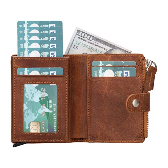 Bloominbag Siena Saddle Brown Mekanizmalı Deri Cüzdan & Kartlık (rfid Korumalı)