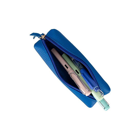 Bloominbag Bloombox Aqua Cyan Hakiki Deri Kalem & Makyaj Çantası