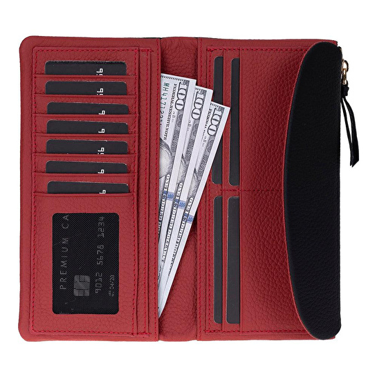 Bloominbag Élia Double Band Noir Black-red Large Deri Kadın Cüzdan & Clutch