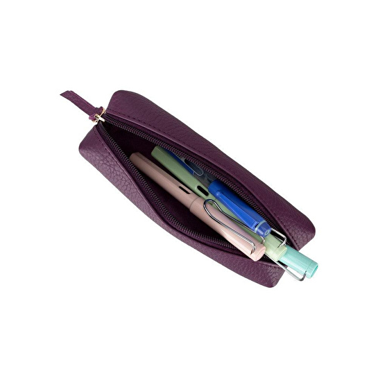 Bloominbag Bloombox Damson Plum Hakiki Deri Kalem & Makyaj Çantası