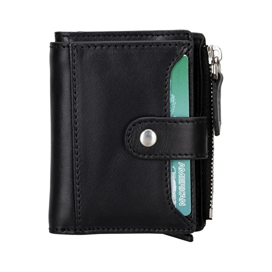 Bloominbag Siena Noir Black Mekanizmalı Deri Cüzdan & Kartlık (rfid Korumalı)